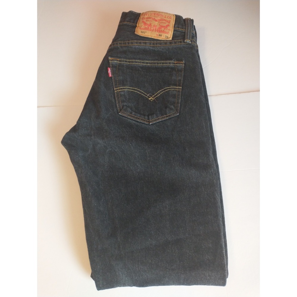 Levi's 501 Orginal Button Fly Jeans Men's‎ Size 28x30 Faded Black Denim